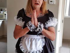 Sissy mayya in french maid uniform loves cum