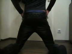 Showing Ass & Jerking off in Leather Pants