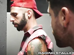 RagingStallion - Public Bathroom Threesome Between 3 Muscle Hunks