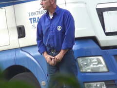Older trucker peeing - hidden cam