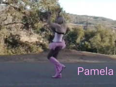 Dancing GoGo Ballerina in Pink Boots & Tutu Black Stockings