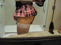 Sissy with tiny clit plays in the bathroom