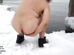 Swim with a long deep dildo (45 cm in ass) in ICE WATER !!!