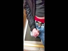 Wank and cum in elevator