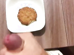 Russian breakfast for friends! Cumming on cookies! Cum on food