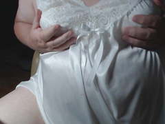 Mature Panty Sissy In a New White Nightgown and Bra Part 1